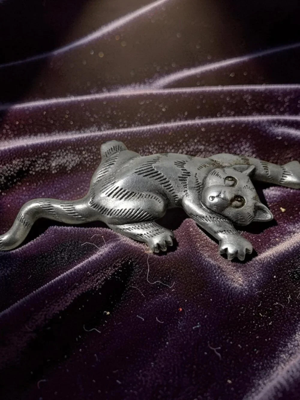 Vintage Signed JJ Jonette Pewter Climbing Cat Brooch/Pin